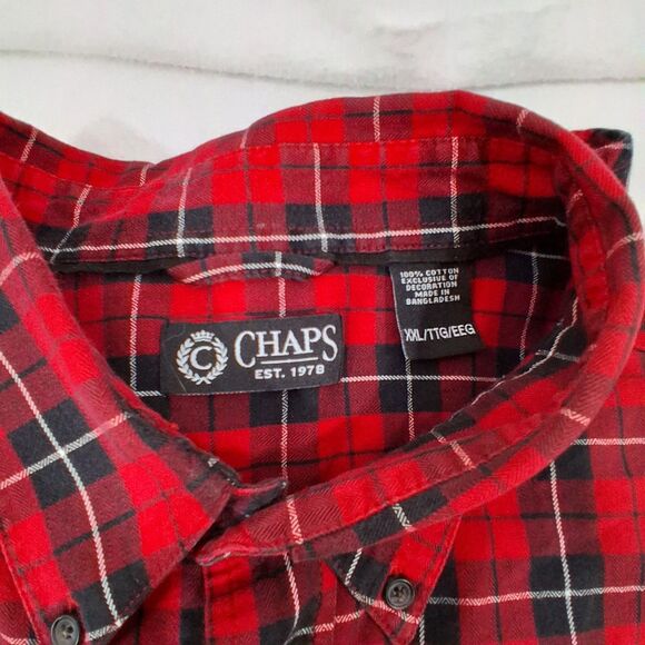Chaps Shirt Mens 2XL XXL Red Plaid Long Sleeve Button Down Easy Care Casual Flaw - Picture 5 of 14